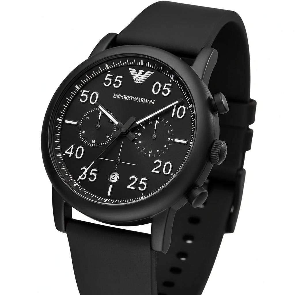 Emporio Armani Luigi Slim AR11133 43mm Men's Chronograph Watch – Black & Black Silicone Strap