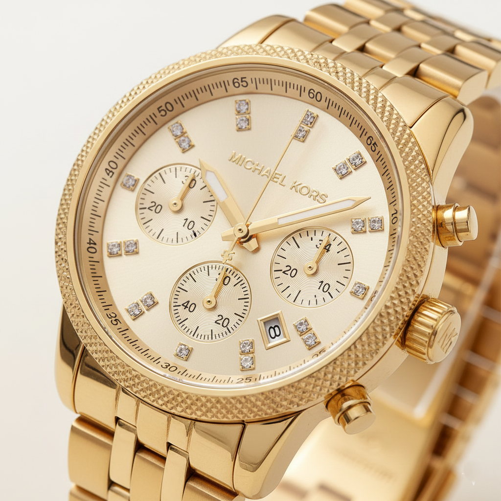 Michael Kors Ritz MK5676 37mm Women's Chronograph Watch – Gold with Gold Stainless Steel Bracelet