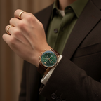 Emporio Armani Aviator AR11334 43mm Men's Chronograph Watch – Green & Rose Gold Genuine Leather Strap