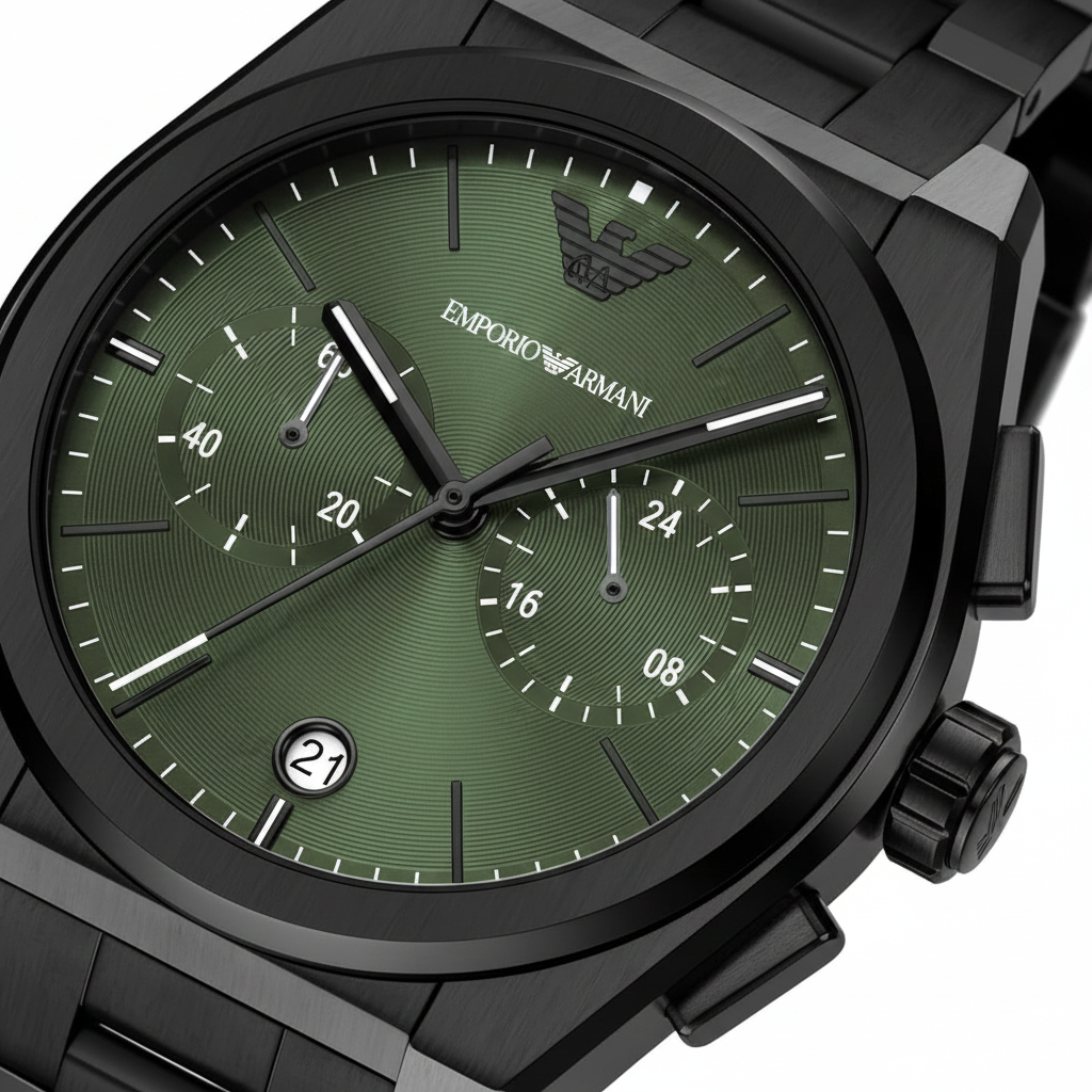 Emporio Armani Federico AR11562 42mm Men's Chronograph Watch – Green Sunray & Green Stainless Steel Bracelet