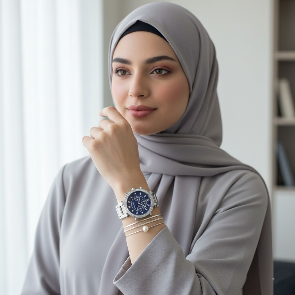 Michael Kors Parker MK6117 39mm Women's Chronograph Watch – Blue with Silver Stainless Steel Bracelet
