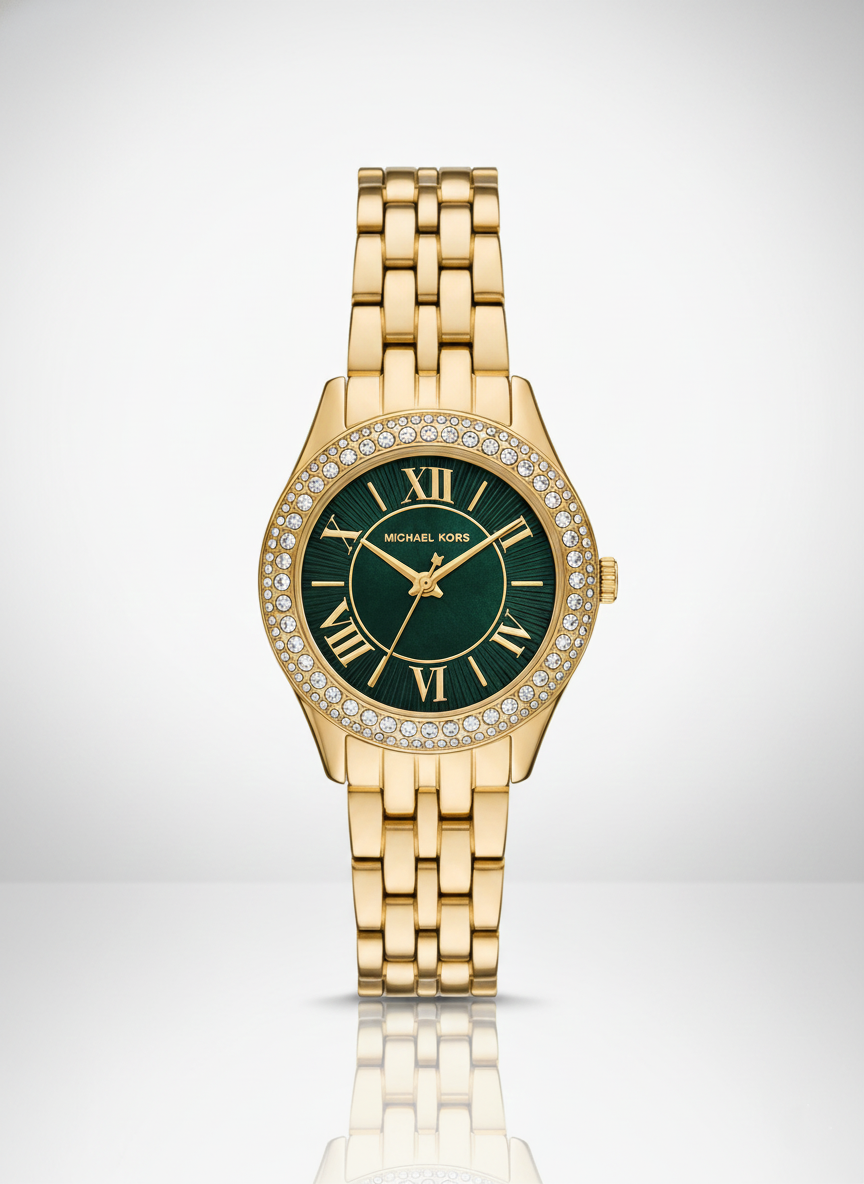 Michael Kors Harlowe MK4870 33mm Women's Quartz Watch – Green with Gold Stainless Steel Bracelet