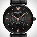 Emporio Armani Gianni T-Bar AR11245 32mm Women's Quartz Watch – Black & Rose Gold-Tone Stainless Steel Bracelet
