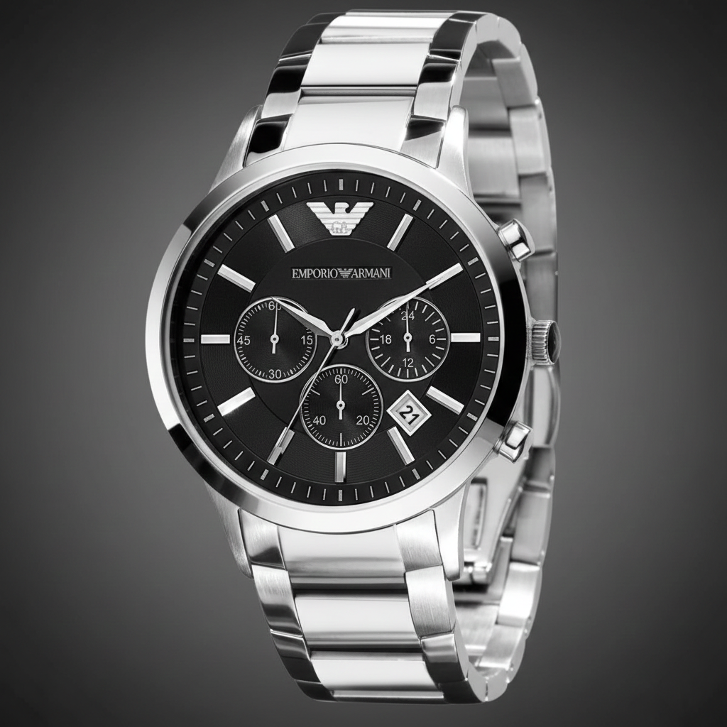 Emporio Armani Renato AR2434 43mm Men's Chronograph Watch – Black & Black Stainless Steel Bracelet