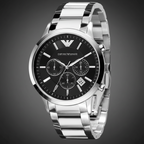 Emporio Armani Renato AR2434 43mm Men's Chronograph Watch – Black & Black Stainless Steel Bracelet