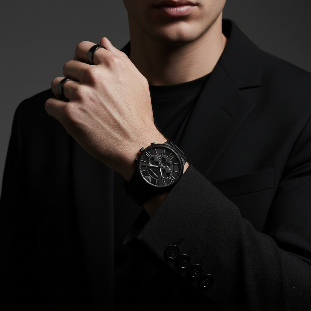 Emporio Armani Giovanni AR11349 43mm Men's Chronograph Watch – Black & Silver-Tone Stainless Steel Bracelet