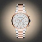 Emporio Armani Giovanni AR11209 43mm Men's Chronograph Watch – White & Rose Gold Stainless Steel Bracelet