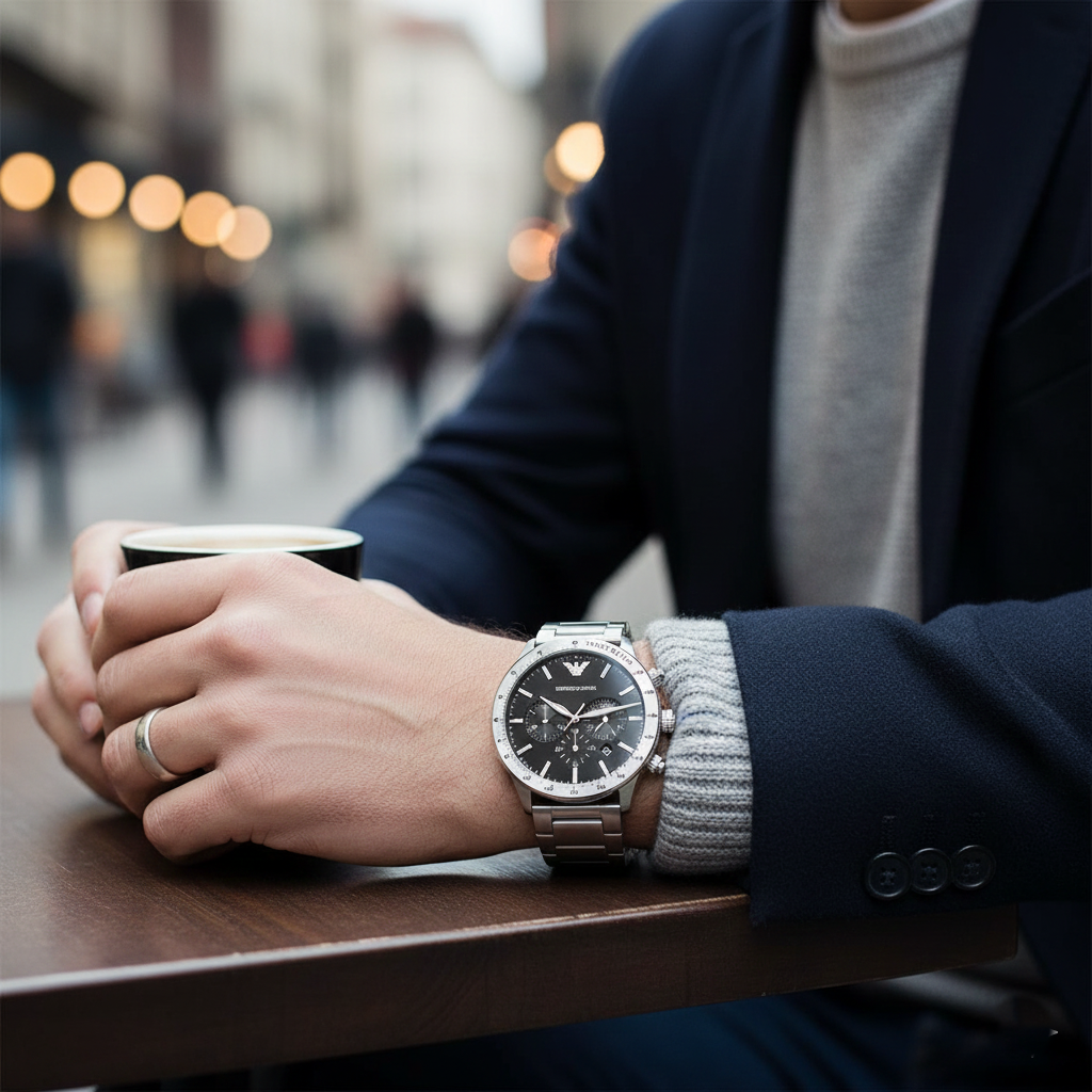 Emporio Armani Mario AR11241 43mm Men's Chronograph Watch – Black & Black Stainless Steel Bracelet