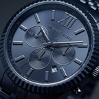 Michael Kors Lexington MK8480 45mm Men's Chronograph Watch – Blue & Silver-Tone Stainless Steel Bracelet