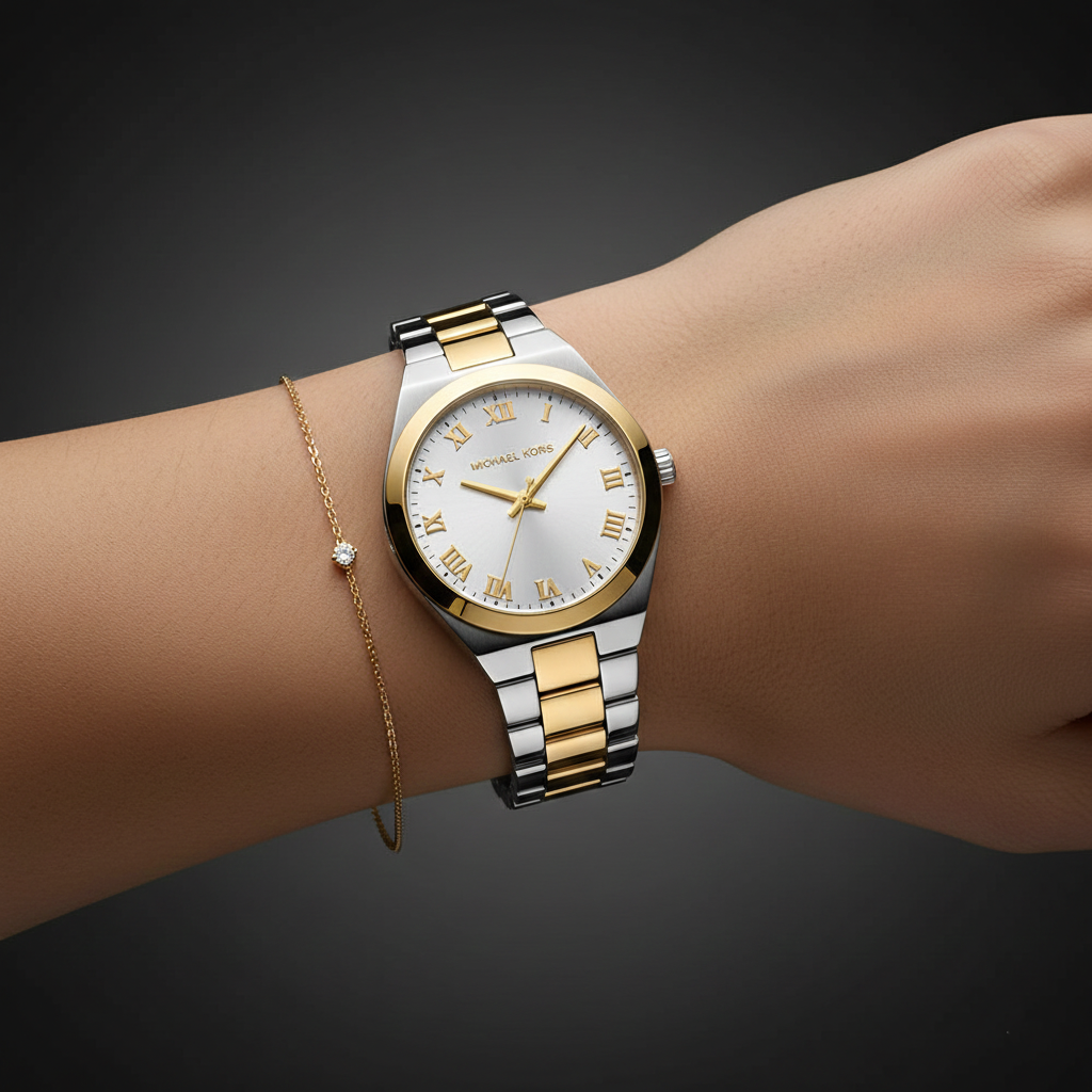 Michael Kors Lennox MK7464 37mm Women's Quartz Watch – White with Two-Tone Stainless Steel Bracelet