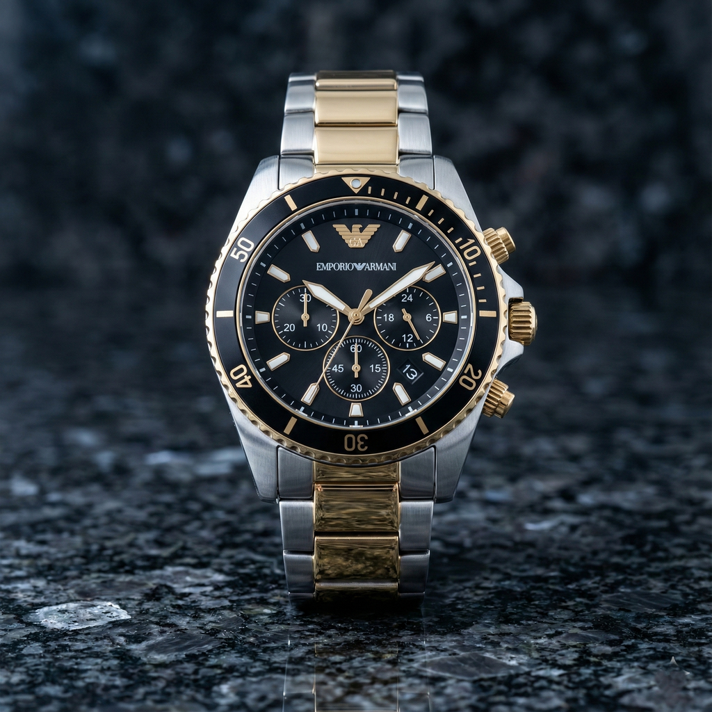 Emporio Armani World Explorer AR11680 Men's Solar Solar Watch – Black & Two-Tone Stainless Steel Bracelet