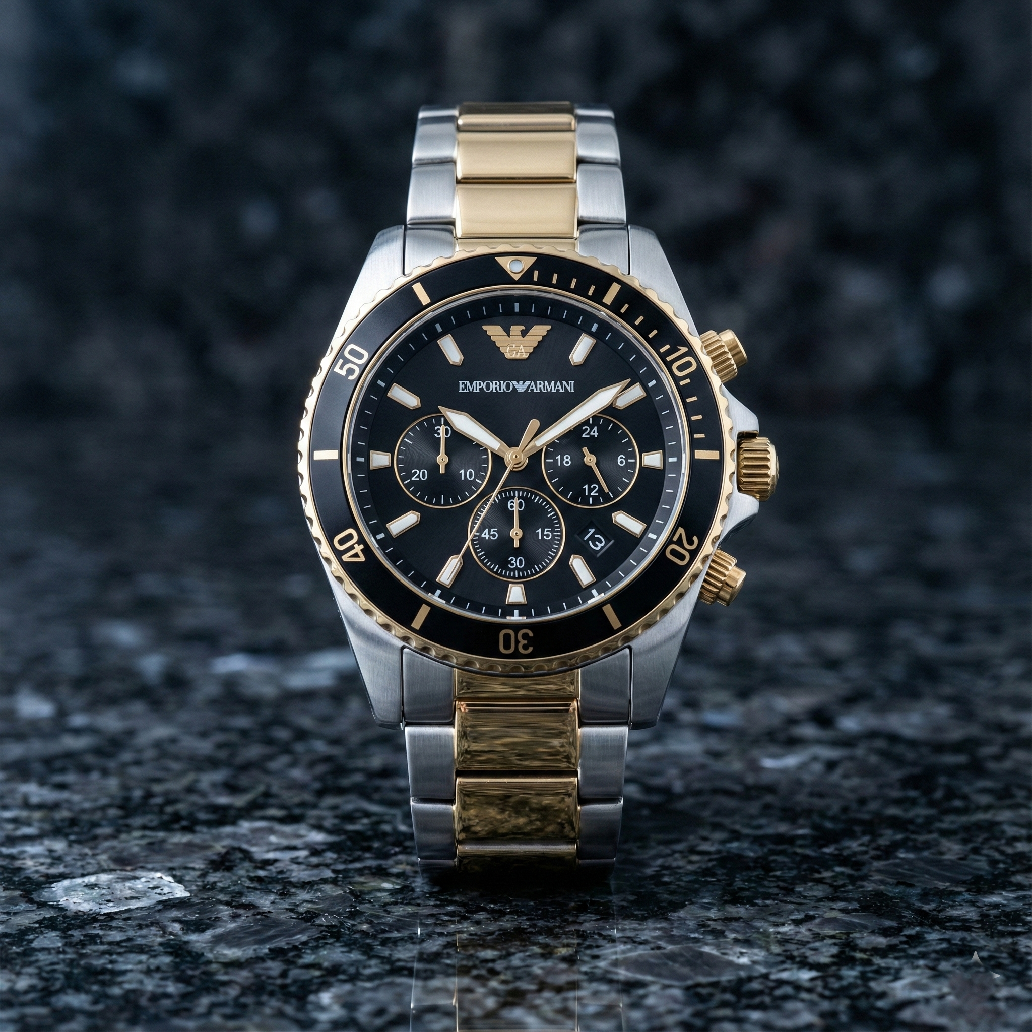 Emporio Armani World Explorer AR11680 Men's Solar Solar Watch – Black & Two-Tone Stainless Steel Bracelet