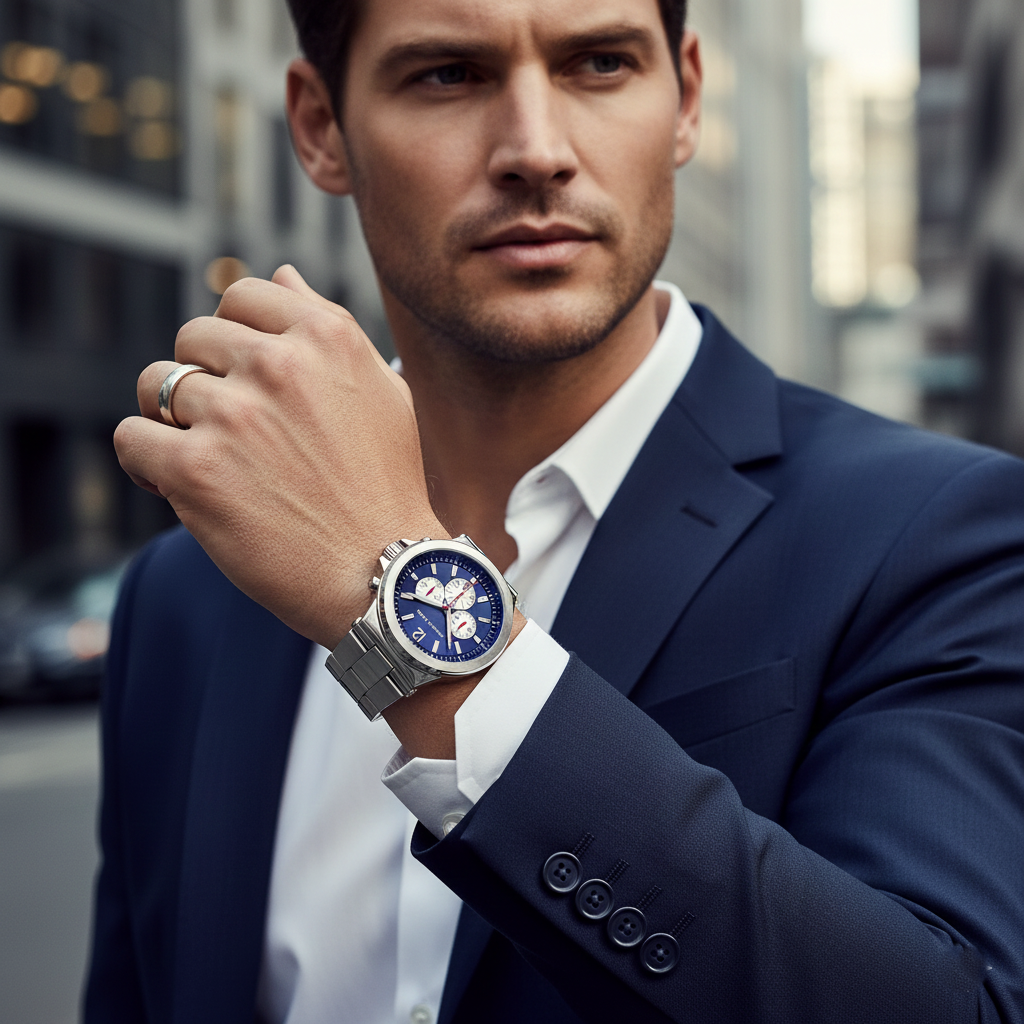Michael Kors Dylan MK8171 45mm Men's Chronograph Watch – Blue & Silver-Tone Stainless Steel Bracelet