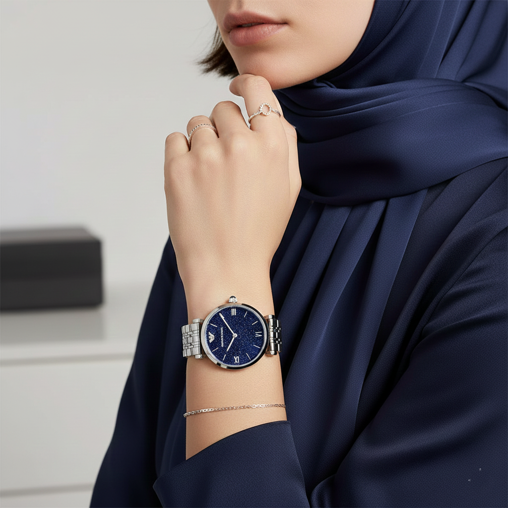 Emporio Armani Gianni T-Bar AR11091 32mm Women's Quartz Watch – Blue & Silver-Tone Stainless Steel Bracelet