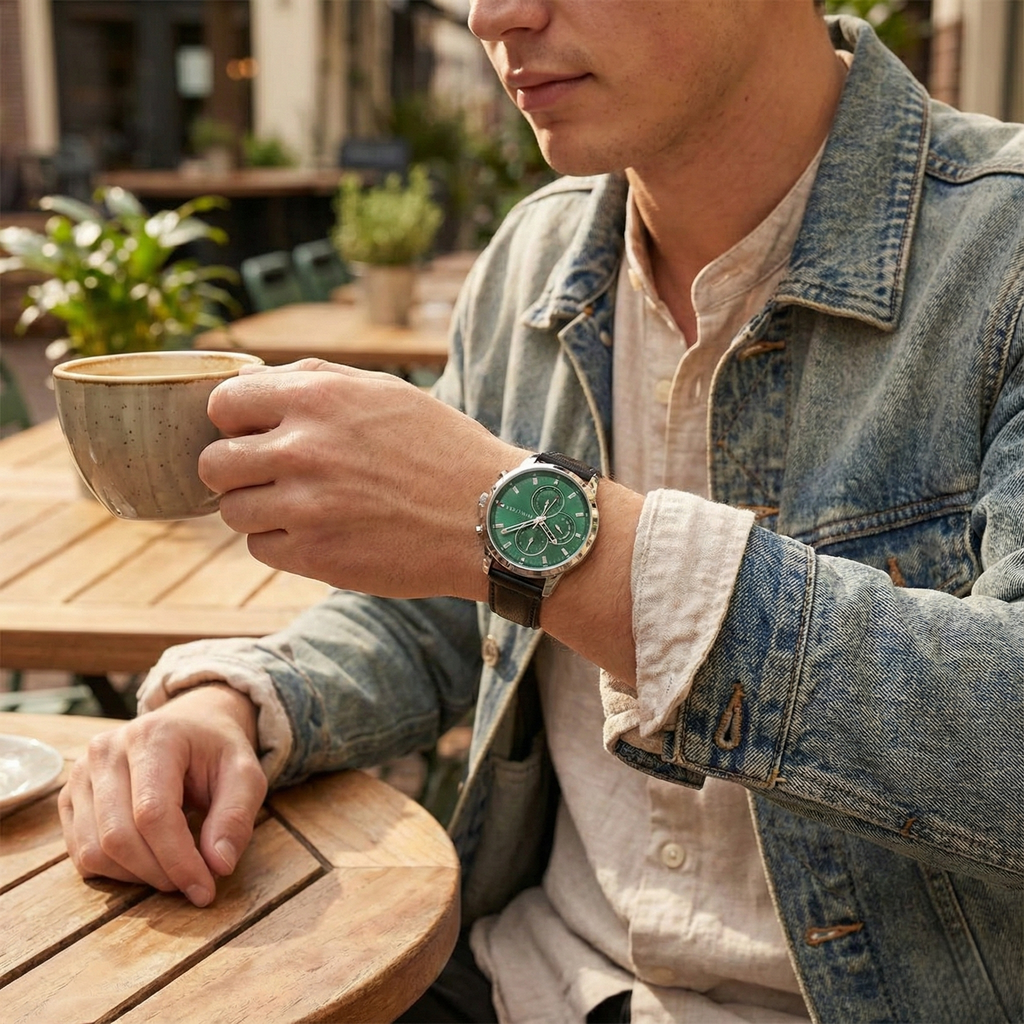Tommy Hilfiger Signature 1792151 Men's Multi-Function Watch – Green & Black Genuine Leather Strap