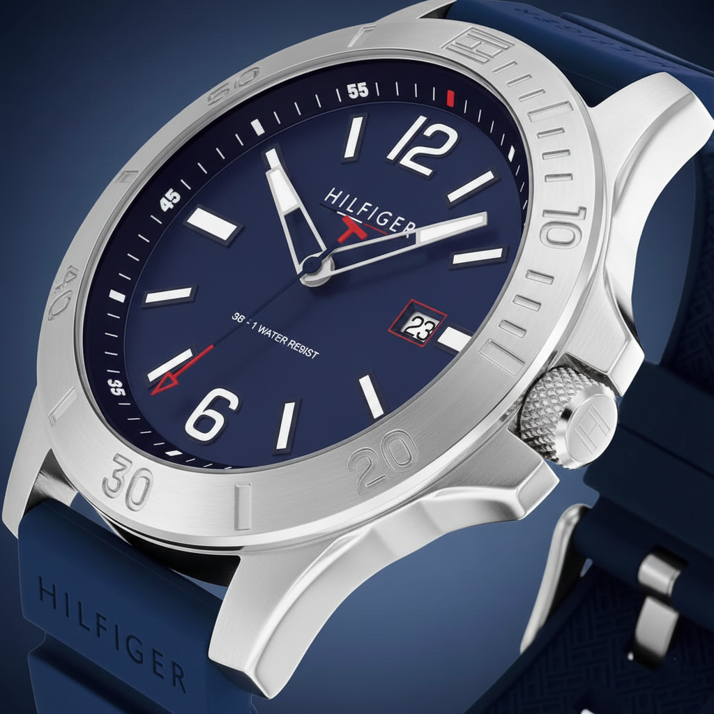 Tommy Hilfiger Ryan 1791991 46mm Men's Quartz Watch – Black & Black Silicone Strap