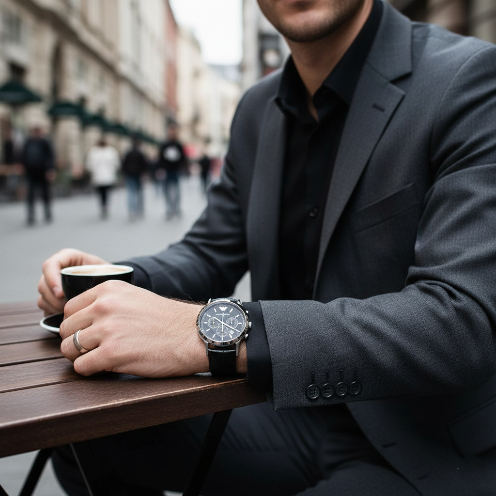 Emporio Armani Renato AR2447 43mm Men's Chronograph Watch – Black & Black Genuine Leather Strap