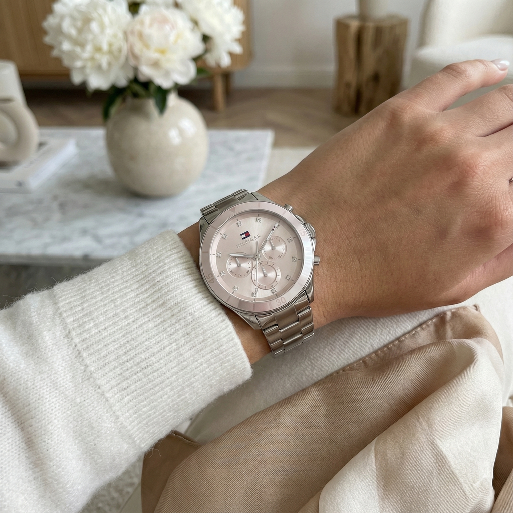 Tommy Hilfiger Mellie 1782706 Women's Multi-Function Watch – Pink & Silver Stainless Steel Bracelet