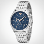 Emporio Armani Zeta AR1974 44mm Men's Chronograph Watch – Blue Sunray & Rose Gold Stainless Steel Bracelet
