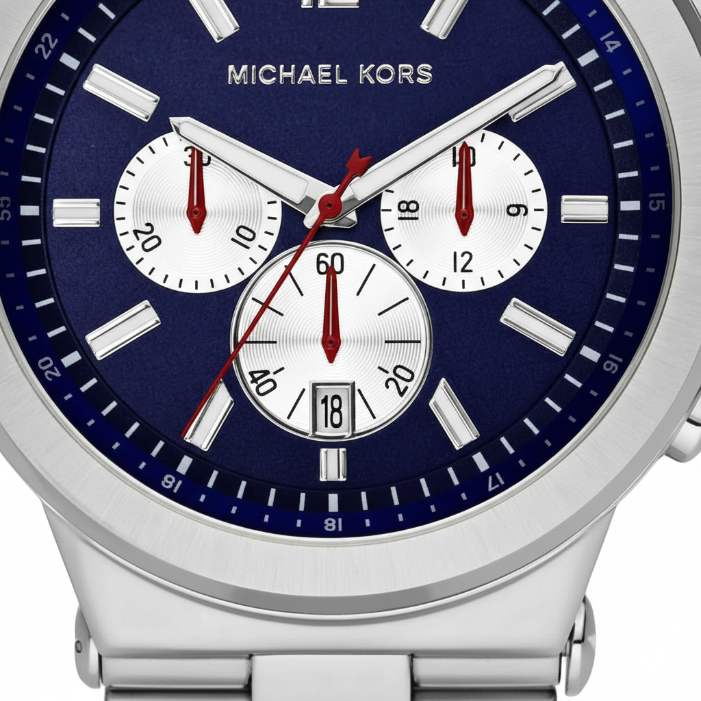 Michael Kors Dylan MK8171 45mm Men's Chronograph Watch – Blue & Silver-Tone Stainless Steel Bracelet
