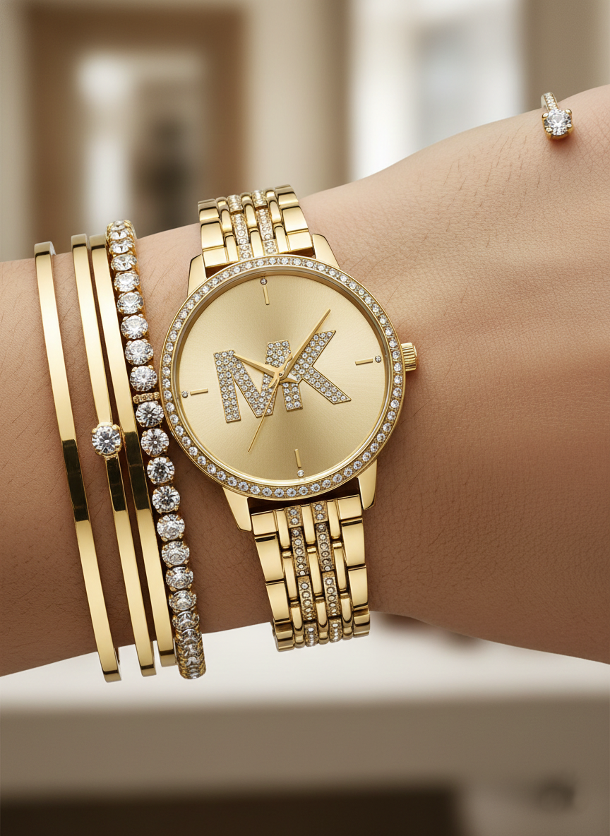Michael Kors Melissa MK4371 33mm Women's Quartz Watch – Sunray Gold with Gold Stainless Steel Bracelet