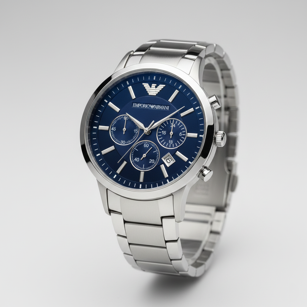 Emporio Armani Renato AR2448 43mm Men's Chronograph Watch – Blue & Blue Stainless Steel Bracelet