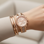 Michael Kors Ritz MK6485 37mm Women's Chronograph Watch – Sunray Rose Gold with Rose Gold Stainless Steel Bracelet