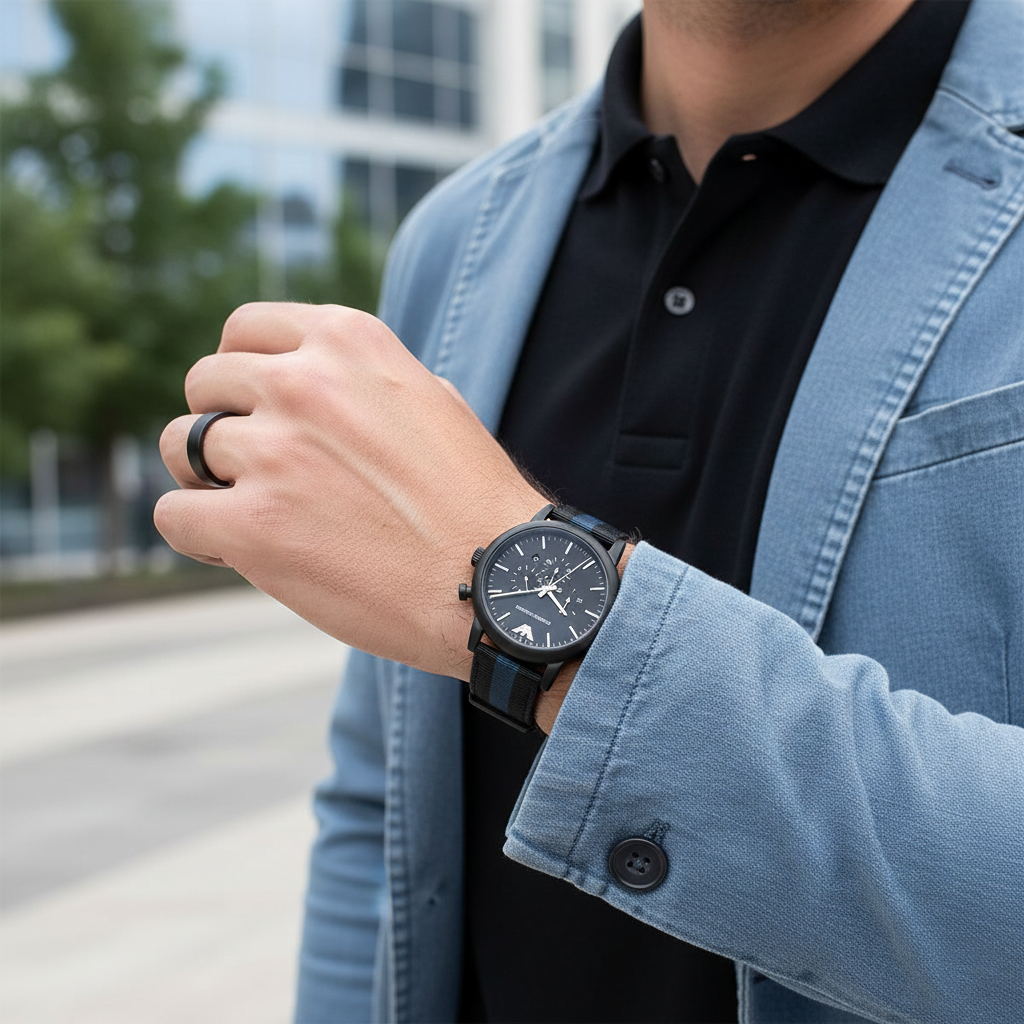 Emporio Armani Luigi AR1948 Men's Chronograph Watch – Black & Blue Textile Strap