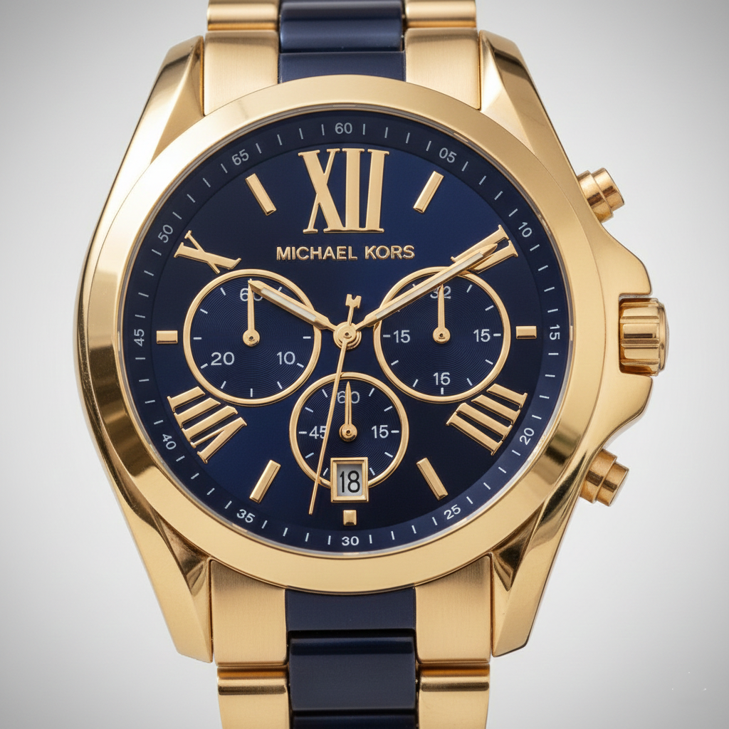 Michael Kors Bradshaw MK6268 43mm Women's Chronograph Watch – Navy Blue with Two-Tone Stainless Steel Bracelet