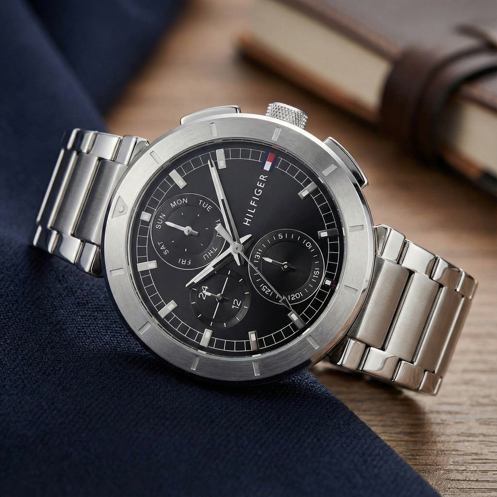 Tommy Hilfiger Signature 1792116 Men's Multi-Function Watch – Black & Silver Stainless Steel Bracelet
