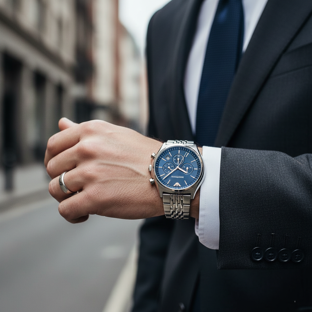 Emporio Armani Zeta AR1974 44mm Men's Chronograph Watch – Blue Sunray & Rose Gold Stainless Steel Bracelet