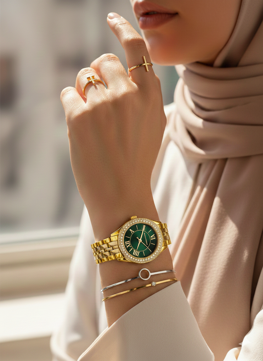 Michael Kors Harlowe MK4870 33mm Women's Quartz Watch – Green with Gold Stainless Steel Bracelet
