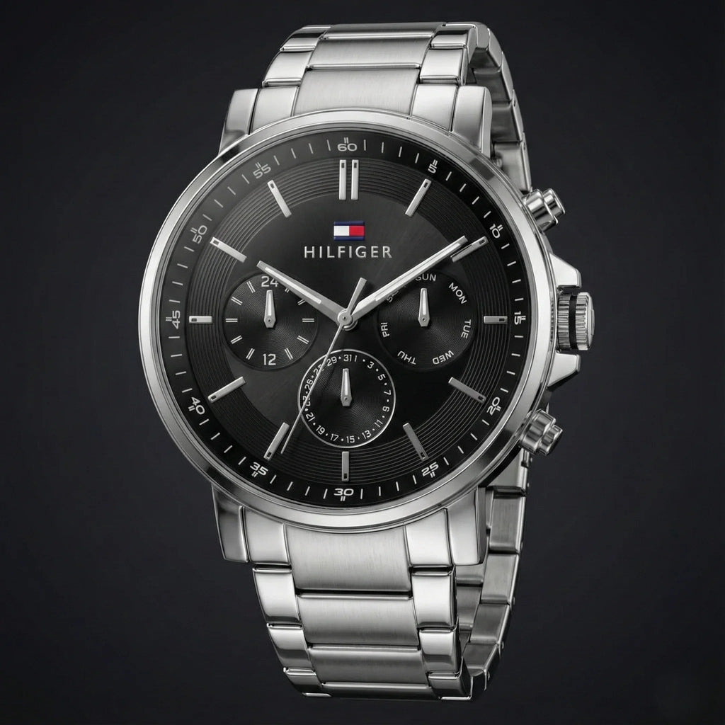 Tommy Hilfiger Signature 1710667 Men's Chronograph Watch – Black & Silver Stainless Steel Bracelet