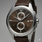 Emporio Armani Claudio AR11482 Men's Chronograph Watch – Brown Sunray & Brown Genuine Leather Strap