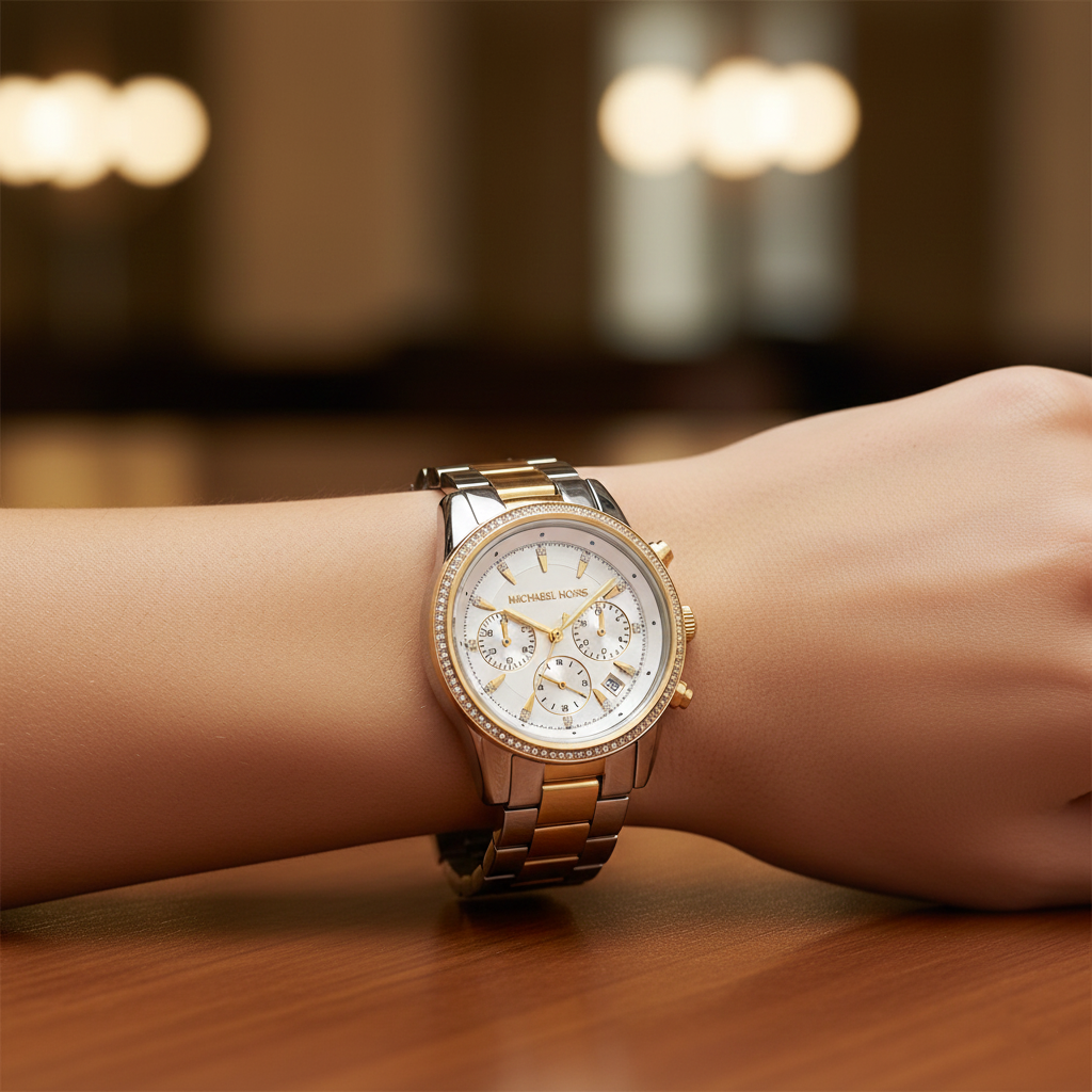 Michael Kors Ritz MK6474 37mm Women's Quartz Watch – White with Two-Tone Stainless Steel Bracelet