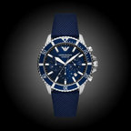 Emporio Armani Diver AR11588 43mm Men's Chronograph Watch – Blue Sunray & Blue Textile Strap