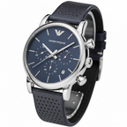 Emporio Armani Luigi AR1736 43mm Men's Chronograph Watch – Blue & Blue Genuine Leather Strap