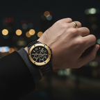 Michael Kors Lennox MK8941 45mm Men's Chronograph Watch – Black & Gold-Tone Stainless Steel Bracelet