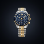 Emporio Armani Tazio AR6088 43mm Men's Chronograph Watch – Blue & Two-Tone Stainless Steel Bracelet