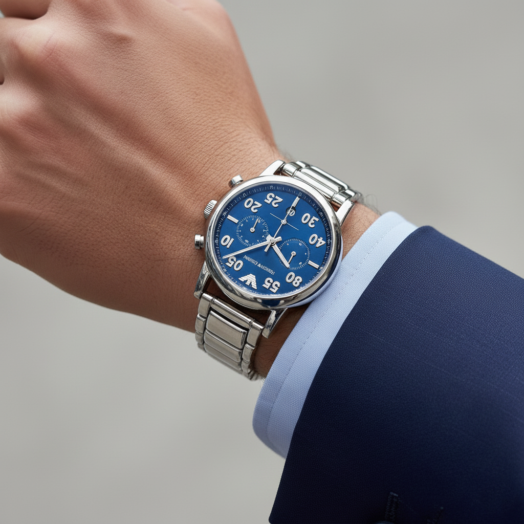 Emporio Armani Luigi AR11132 43mm Men's Chronograph Watch – Blue & Blue Stainless Steel Bracelet
