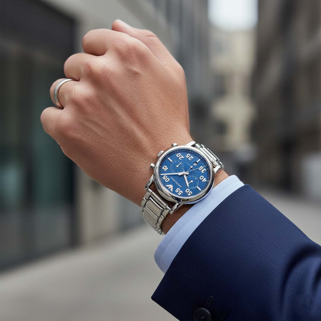 Emporio Armani Luigi AR11132 43mm Men's Chronograph Watch – Blue & Blue Stainless Steel Bracelet