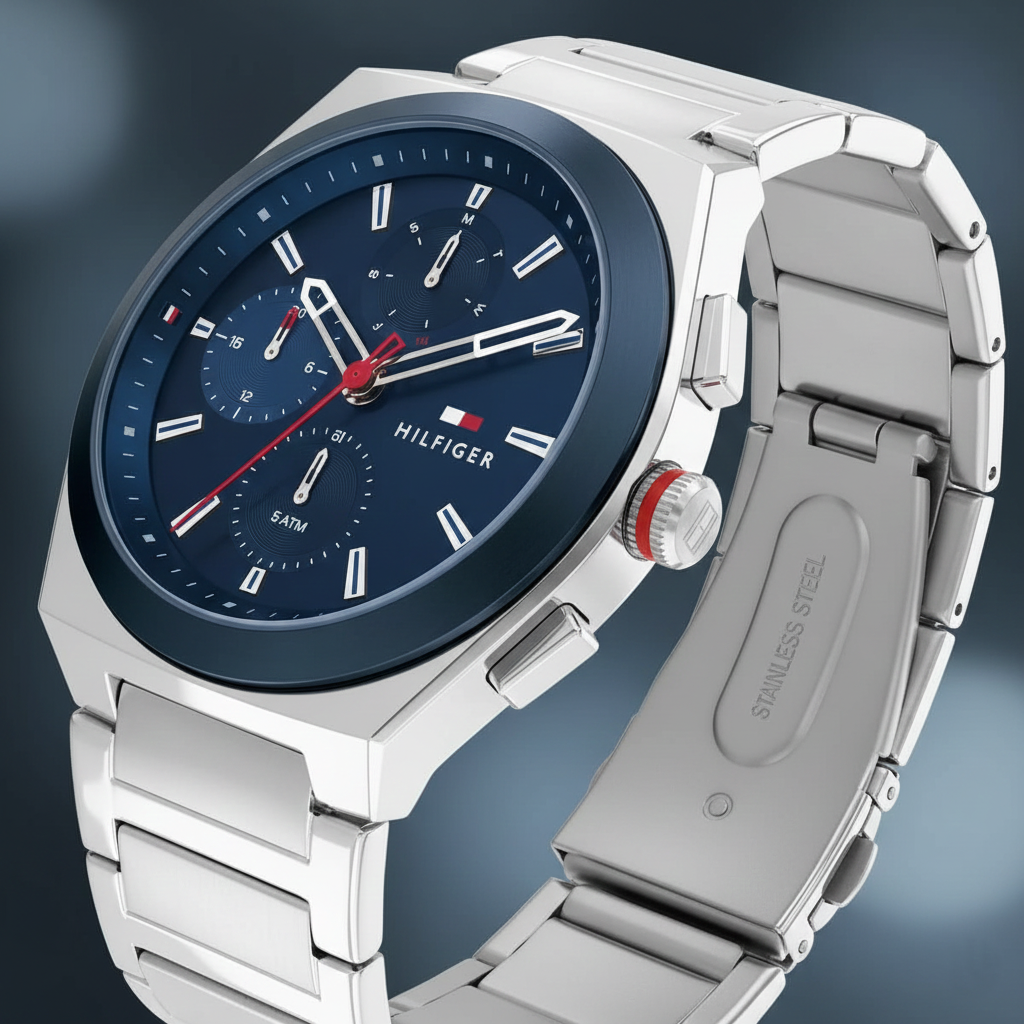 Tommy Hilfiger Connor 1791896 44mm Men's Multi-Function Watch – Blue & Silver Stainless Steel Bracelet