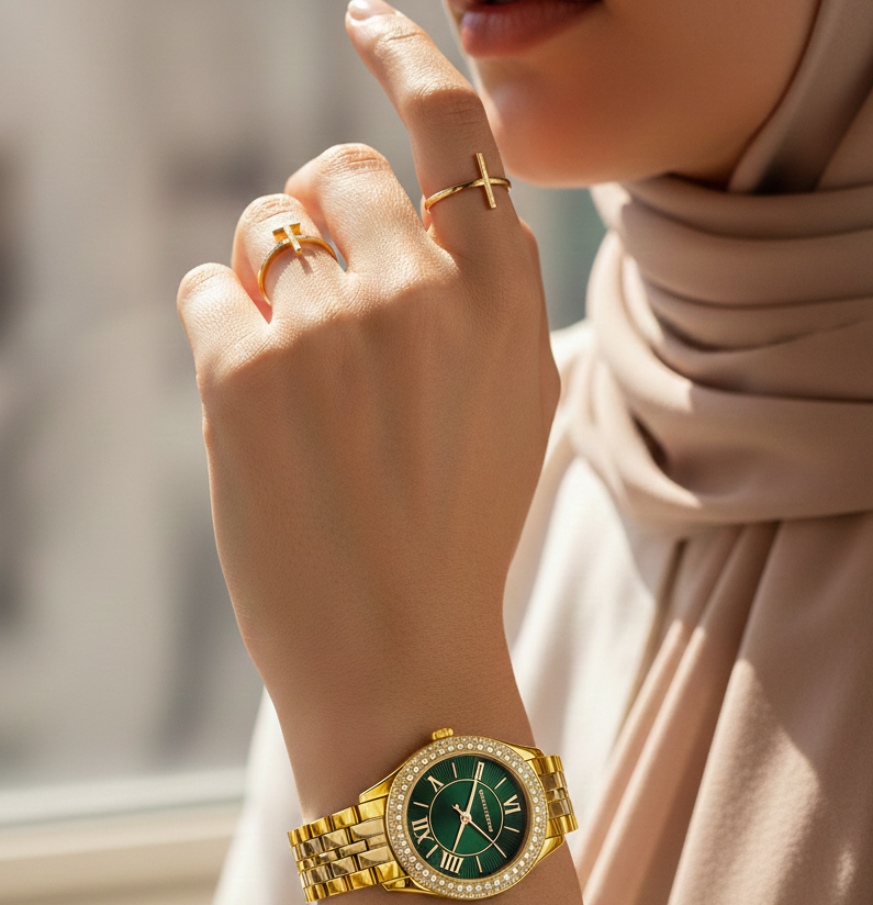 Michael Kors Harlowe MK4870 33mm Women's Quartz Watch – Green with Gold Stainless Steel Bracelet