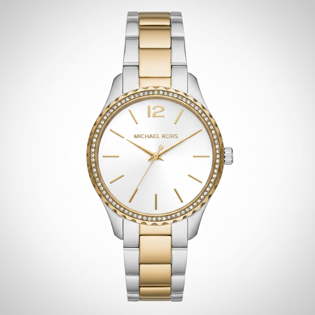 Michael Kors Layton MK6899 38mm Women's Quartz Watch – Sunray Silver with Two-Tone Stainless Steel Bracelet