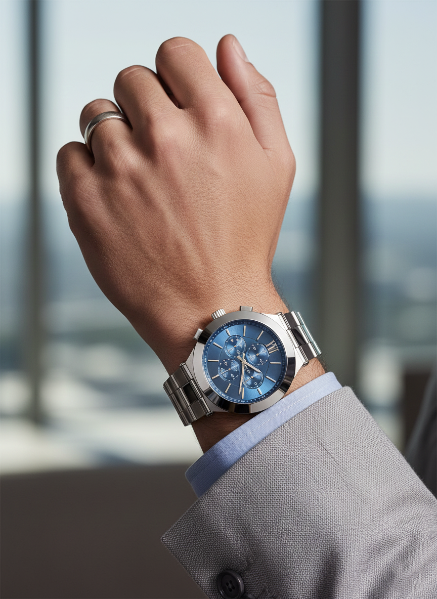 Michael Kors Billie MK9222 44mm Men's Chronograph Watch – Blue & Silver-Tone Stainless Steel Bracelet