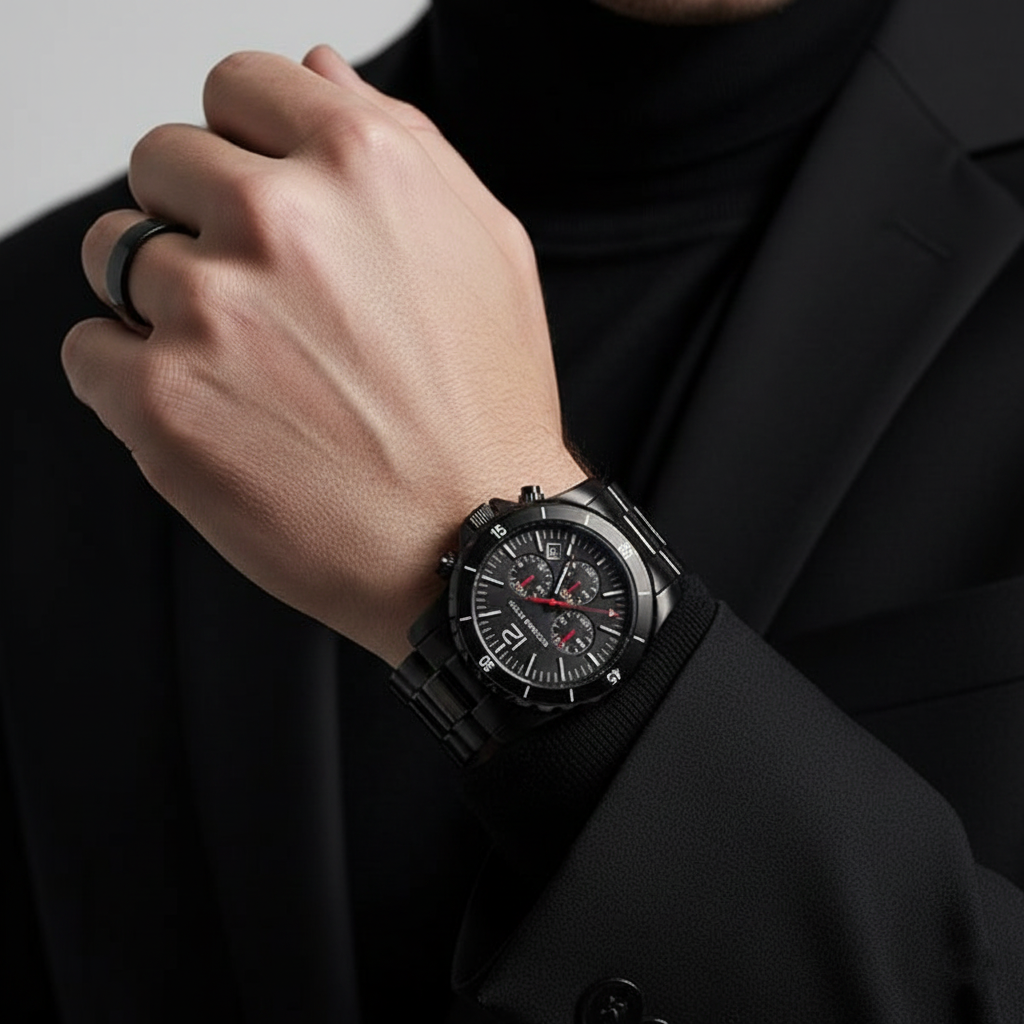 Michael Kors Madison MK8161 45mm Men's Chronograph Watch – Black & Silver-Tone Stainless Steel Bracelet