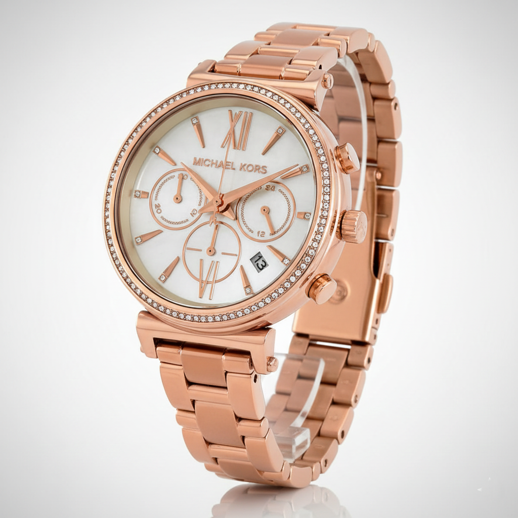Michael Kors Sofie MK6576 39mm Women's Chronograph Watch – Mother Of Pearl with Rose Gold Stainless Steel Bracelet