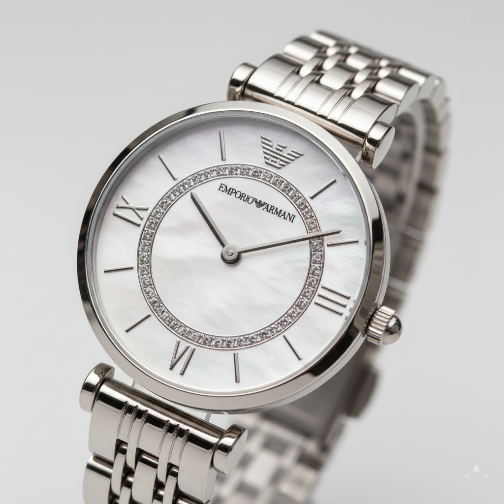 Emporio Armani Gianni T-Bar AR1908 32mm Women's Quartz Watch – White & Silver-Tone Stainless Steel Bracelet