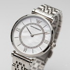 Emporio Armani Gianni T-Bar AR1908 32mm Women's Quartz Watch – White & Silver-Tone Stainless Steel Bracelet