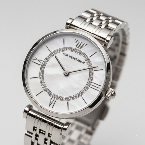 Emporio Armani Gianni T-Bar AR1908 32mm Women's Quartz Watch – White & Silver-Tone Stainless Steel Bracelet